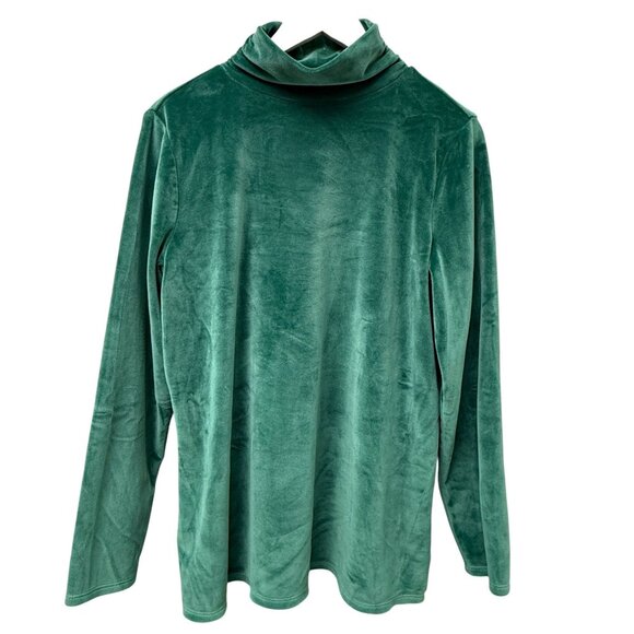BELLE Kim Gravel Velour Turtleneck Womens Top Medium Green Velvety Soft Pullover - Picture 1 of 7